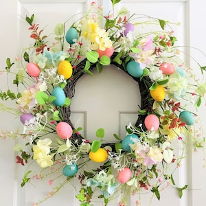 Easter Egg Wreath: Spring Floral Door Decoration
