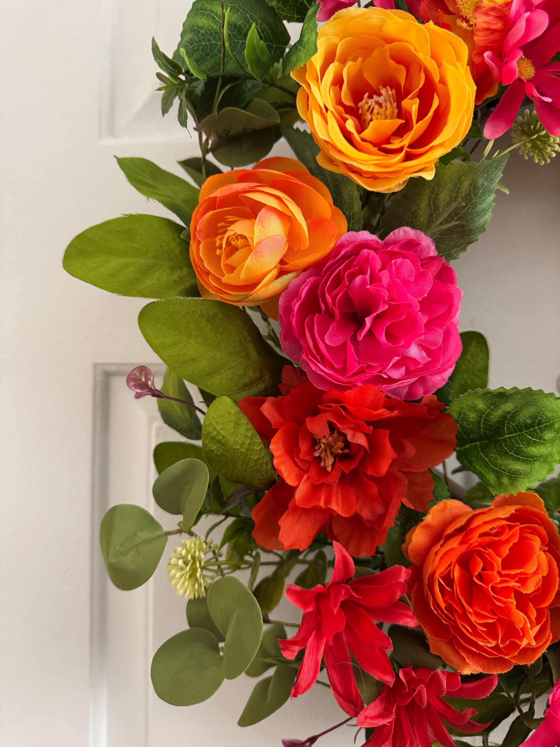 Pink & Red Rose Wreath: Spring Summer Front Door Decor, Front Door ...