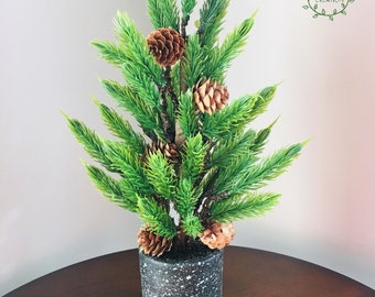 Tabletop Christmas tree, Mini Christmas tree, Table décor, Pine branches tree