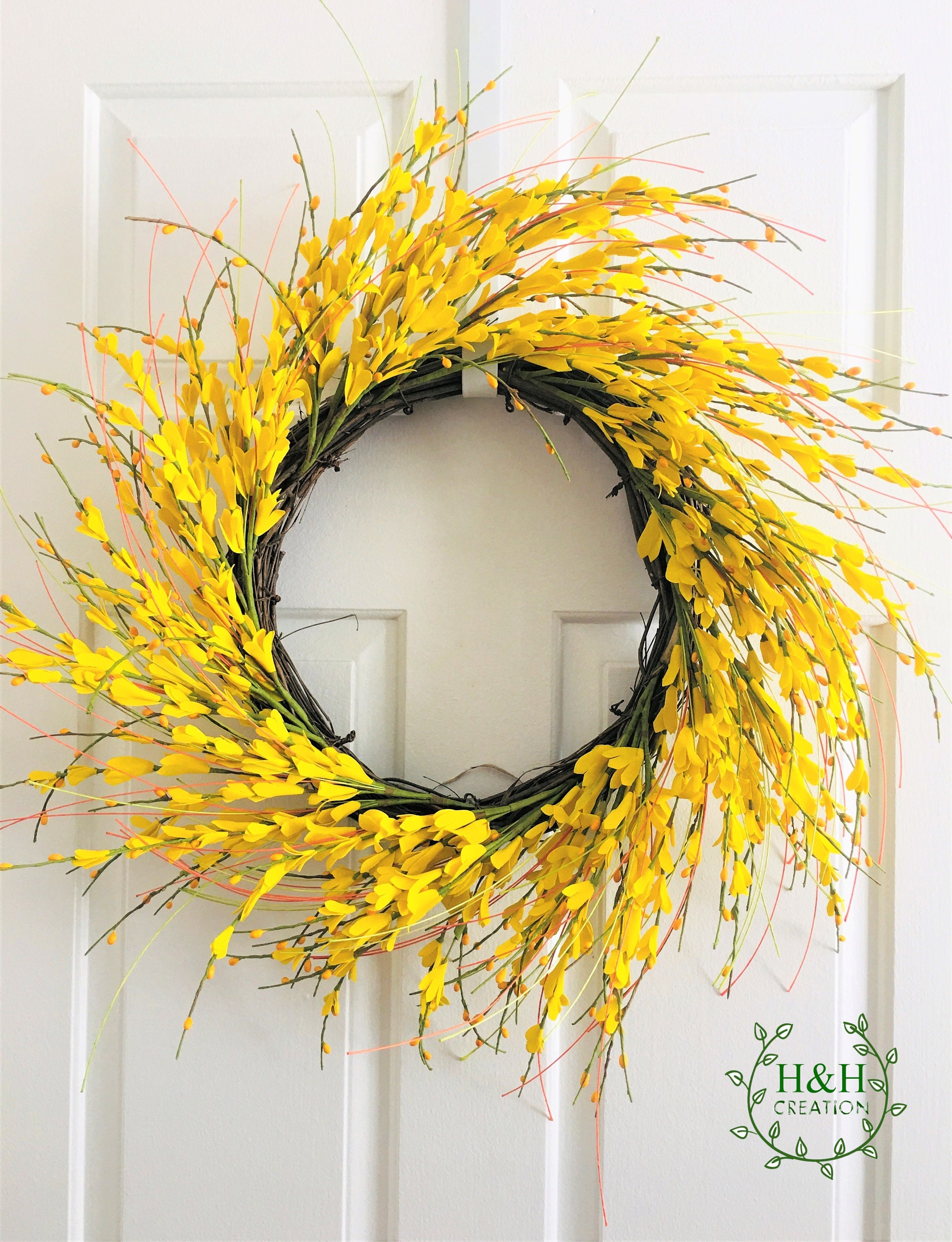 Yellow mini flower wreath, Forsythia spring wreath,Summer wreath for …