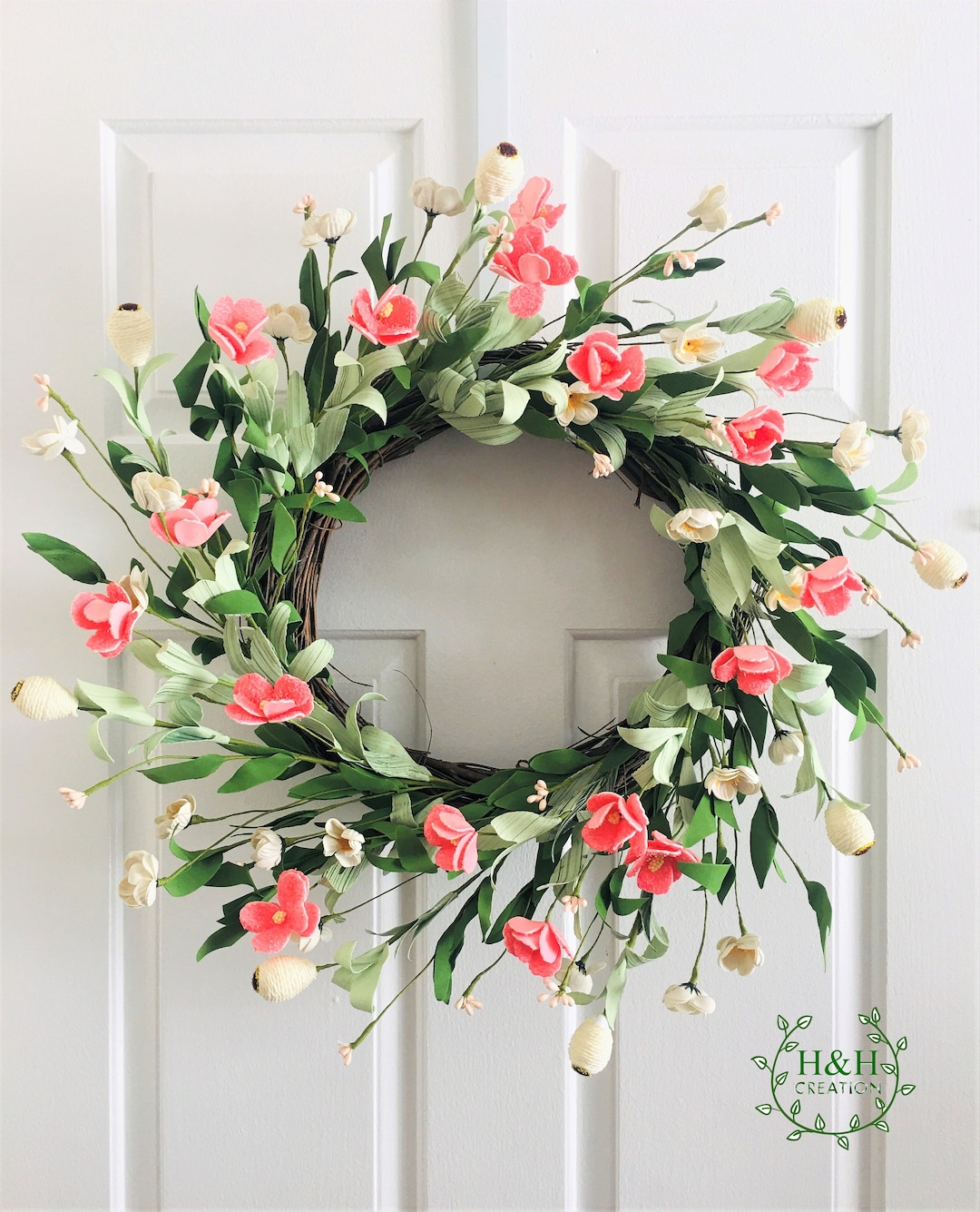 Spring Pink Flower Berry Wreath Spring Wreath for Front