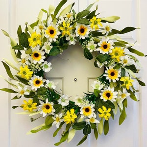 Sunflower Front Door Wreath: Yellow Spring Summer Floral Berry Wreath