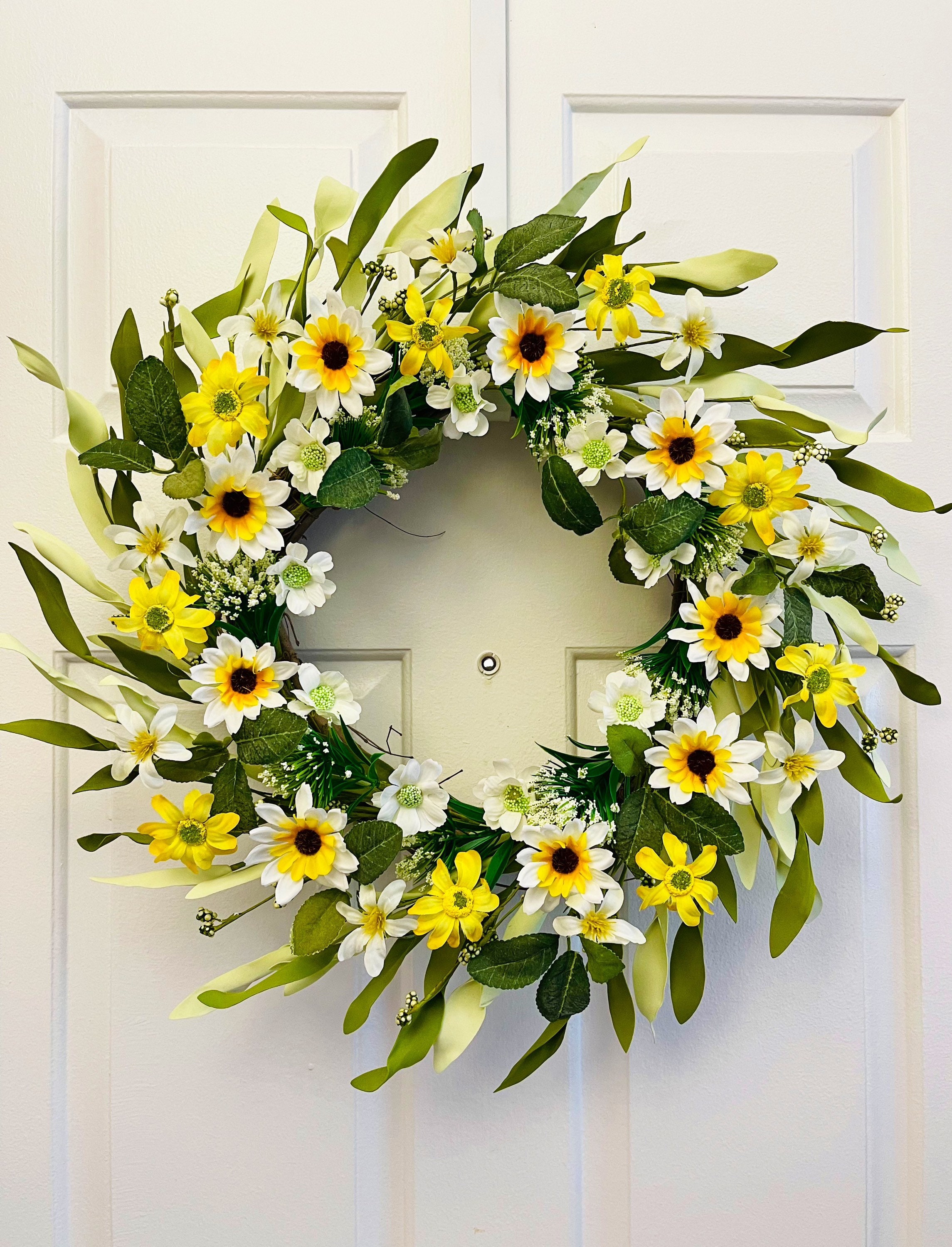 Sunflower Front Door Wreath: Yellow Spring Summer Floral Berry Wreath ...