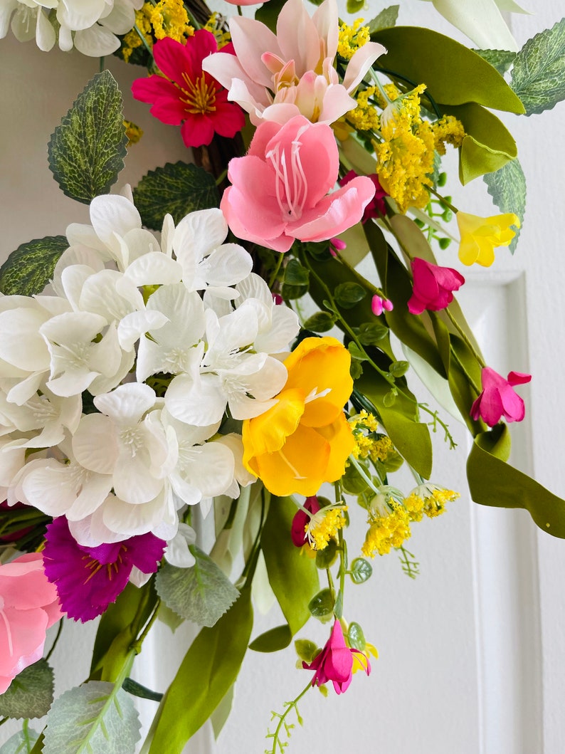 Spring/Summer flowers wreath, Flowers wreath for front door, Spring wreath for front door, Summer tulip flowers wreath. image 4