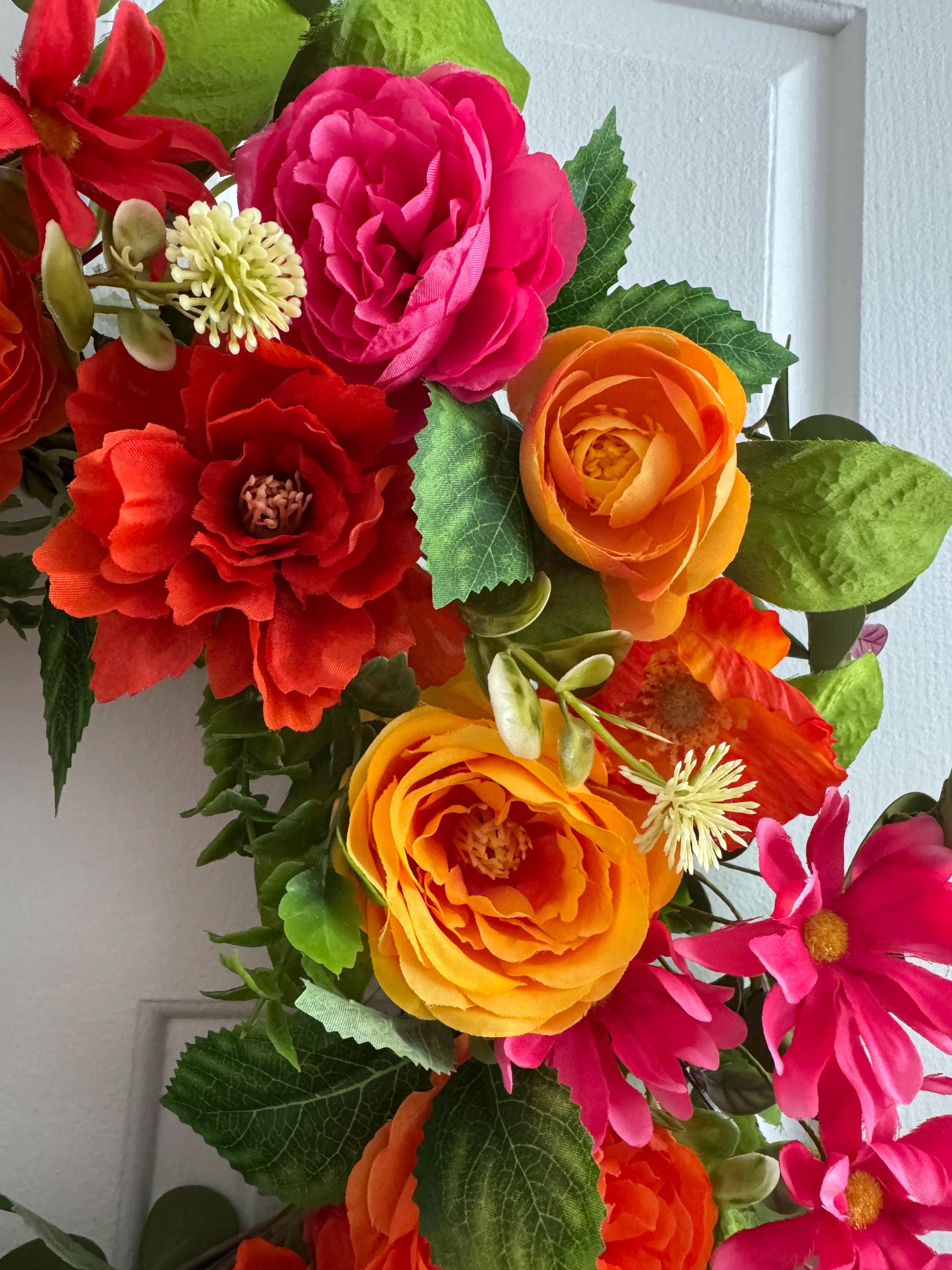 Pink & Red Rose Wreath: Spring Summer Front Door Decor, Front Door ...