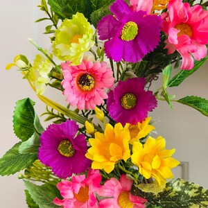 Spring/Summer flowers wreath, Flowers wreath for front door, Spring pink flower wreath, Pink yellow flowers wreath, Summer flowers wreath. image 5