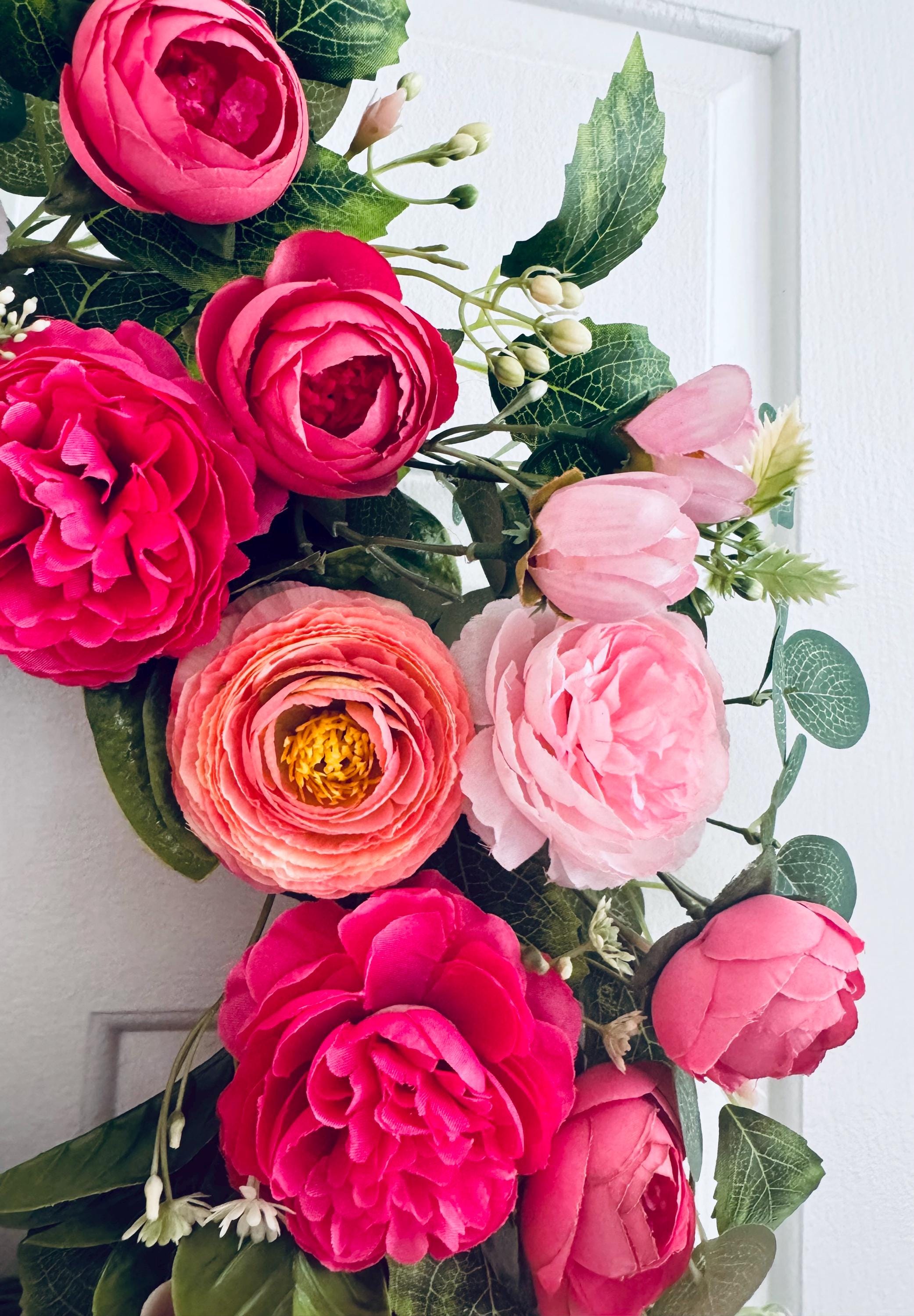 Red Rose Wreath, Pink Rose Wreath, Spring Summer Front Door Decor ...