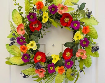 Spring/Summer flowers wreaths, Front door flowers wreath, Summer flowers wreath for front door, Everyday wreath