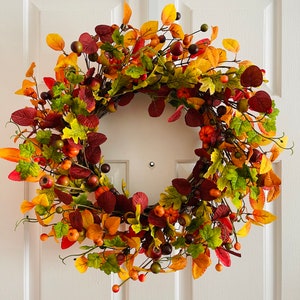 Autumn wreath for front door, Halloween wreath, Thanksgiving wreaths, Festival wreath, Fall berry wreaths.