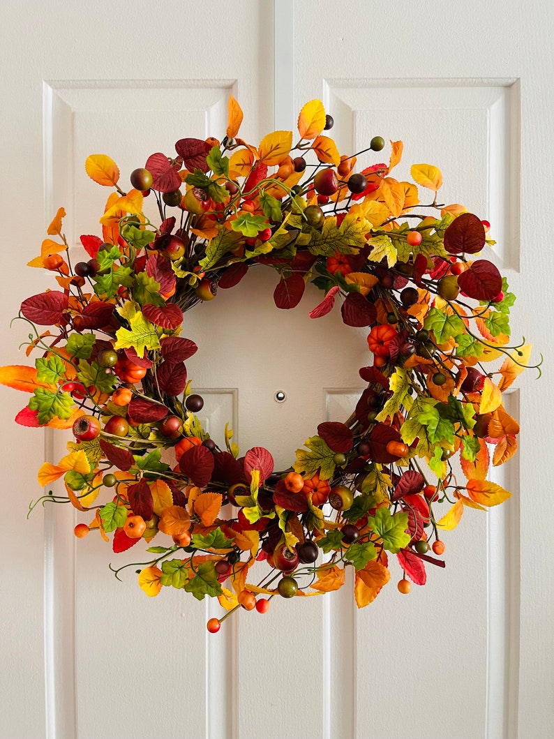 Autumn wreath for front door, Halloween wreath, Thanksgiving wreaths, Festival wreath, Fall berry wreaths. image 1