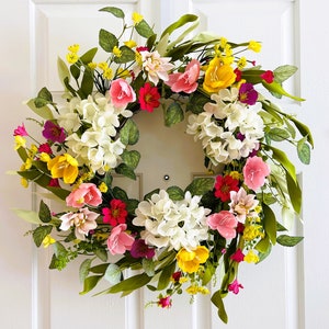 Spring/Summer flowers wreath, Flowers wreath for front door, Spring wreath for front door, Summer tulip flowers wreath. image 1