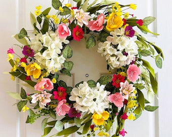 Spring/Summer flowers wreath, Flowers wreath for front door, Spring wreath for front door, Summer tulip flowers wreath.