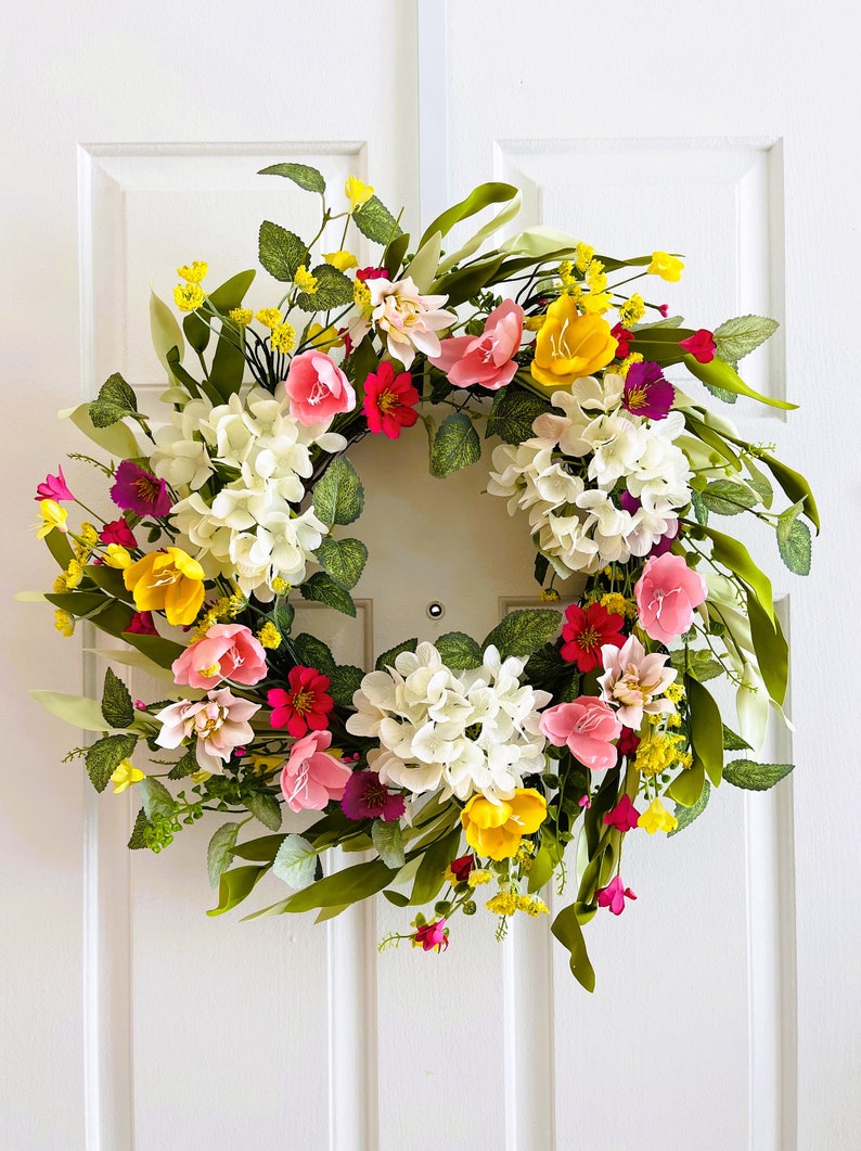 Spring/Summer flowers wreath, Flowers wreath for front door, Spring wreath for front door, Summer tulip flowers wreath. image 1