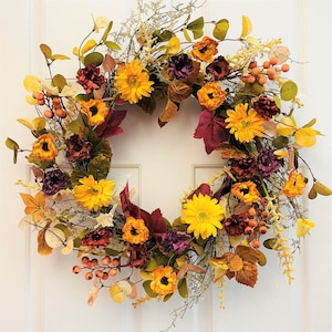 Fall flowers wreath for doors, Fall berry flowers wreath, Autumn flowers wreath, Multi flowers wreath, Everyday flowers wreath