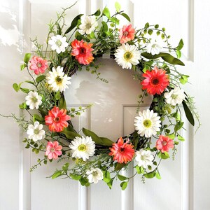 Spring wreath for front door, Summer flowers wreath, Sun flowers wreath, Front door wreath Everyday wreath, Autumn flower wreath