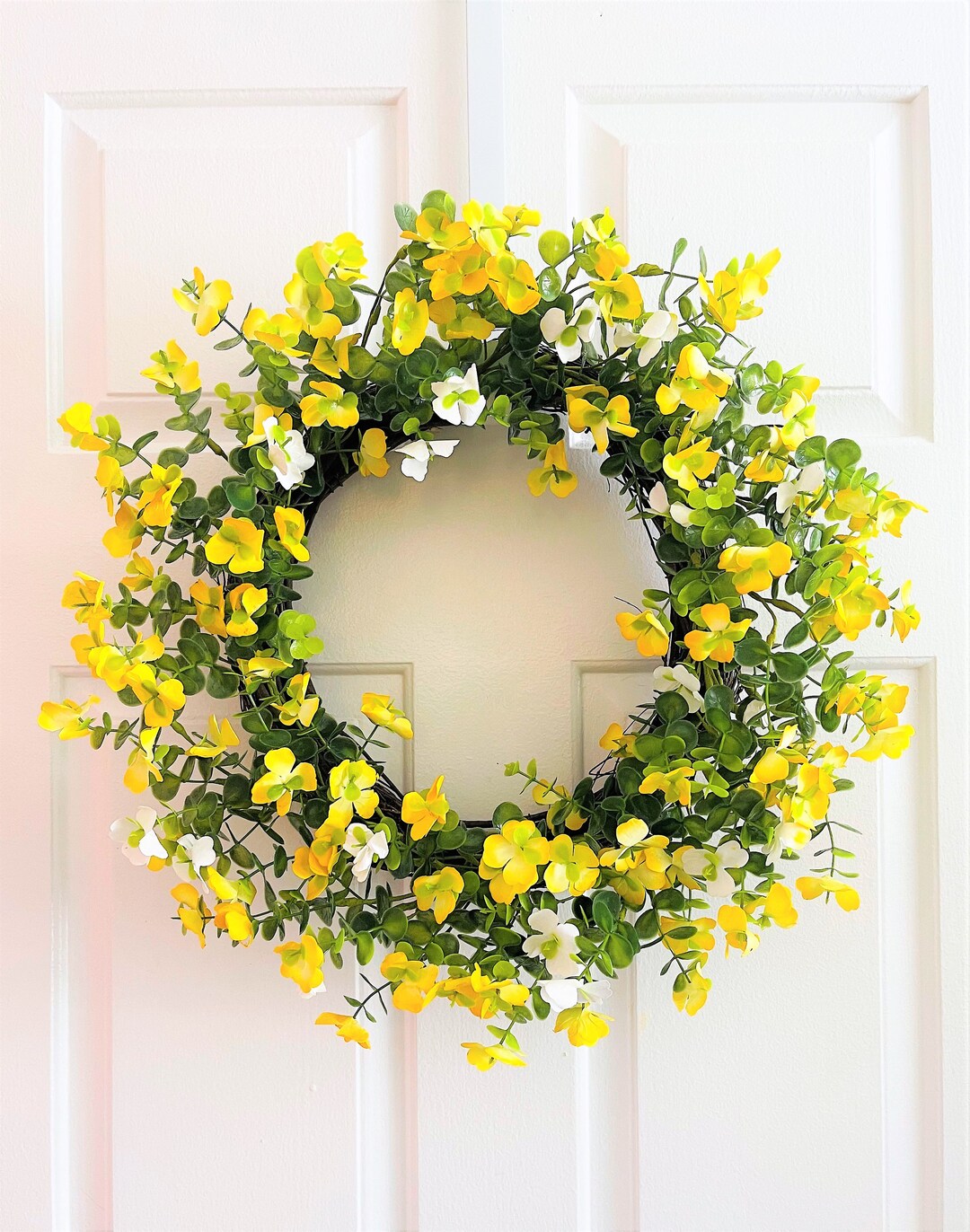 Spring Yellow Flowers Wreath, Front Door Yellow Flowers Wreath, Summer
