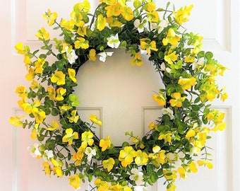 Spring yellow flowers wreath, Front door yellow flowers wreath, Summer yellow flowers wreath, Everyday wreath