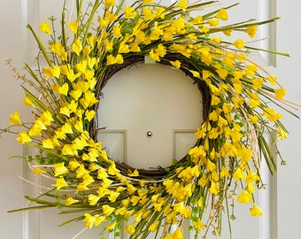 Spring yellow flowers wreath for front door, Yellow flowers wreath, Summer flowers wreath, Everyday wreath