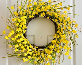 Spring yellow flowers wreath for front door, Yellow flowers wreath, Summer flowers wreath, Everyday wreath