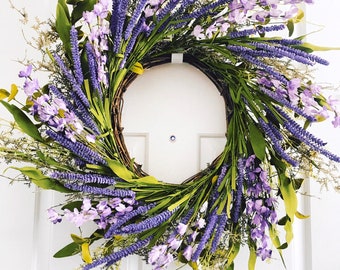 Purple flowers Wreath for front door, Spring purple flowers wreath, summer floral berry wreath, Everyday wreath, Purple flower wreath