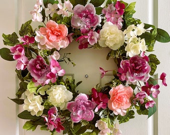 Spring wreath for front door, Flower berry wreath, pink flowers wreath, Front door wreath, Everyday wreath