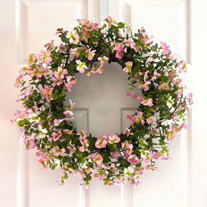 Spring pink flowers wreath, Pink flowers wreath for front door, Front door spring wreath , Everyday flowers wreath.
