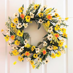 Spring/Summer flowers wreath, Front door yellow flowers wreath, Summer yellow flowers wreath, Everyday wreath