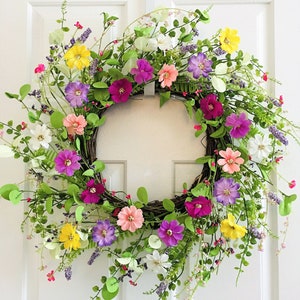 Floral Berry Spring Wreath: Colorful Front Door Decor (20&quot;)