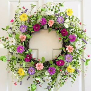 Spring wreaths for front door, Summer Flower berry wreath, Flower wreath, Front door wreath, Everyday wreath. image 1