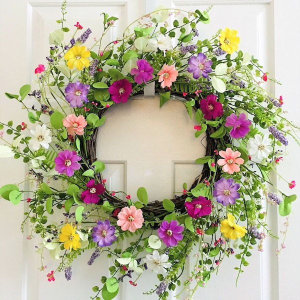 Spring wreaths for front door, Summer Flower berry wreath, Flower wreath, Front door wreath, Everyday wreath.