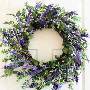 Lavender wreaths for front door, Spring wreath for front door, Purple flower berry wreath, Flower wreath, Front door wreath, Everyday wreath