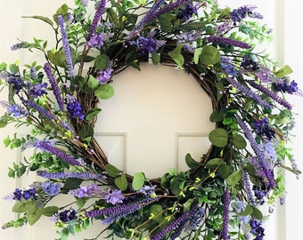 Lavender wreaths for front door, Spring wreath for front door, Purple flower berry wreath, Flower wreath, Front door wreath, Everyday wreath