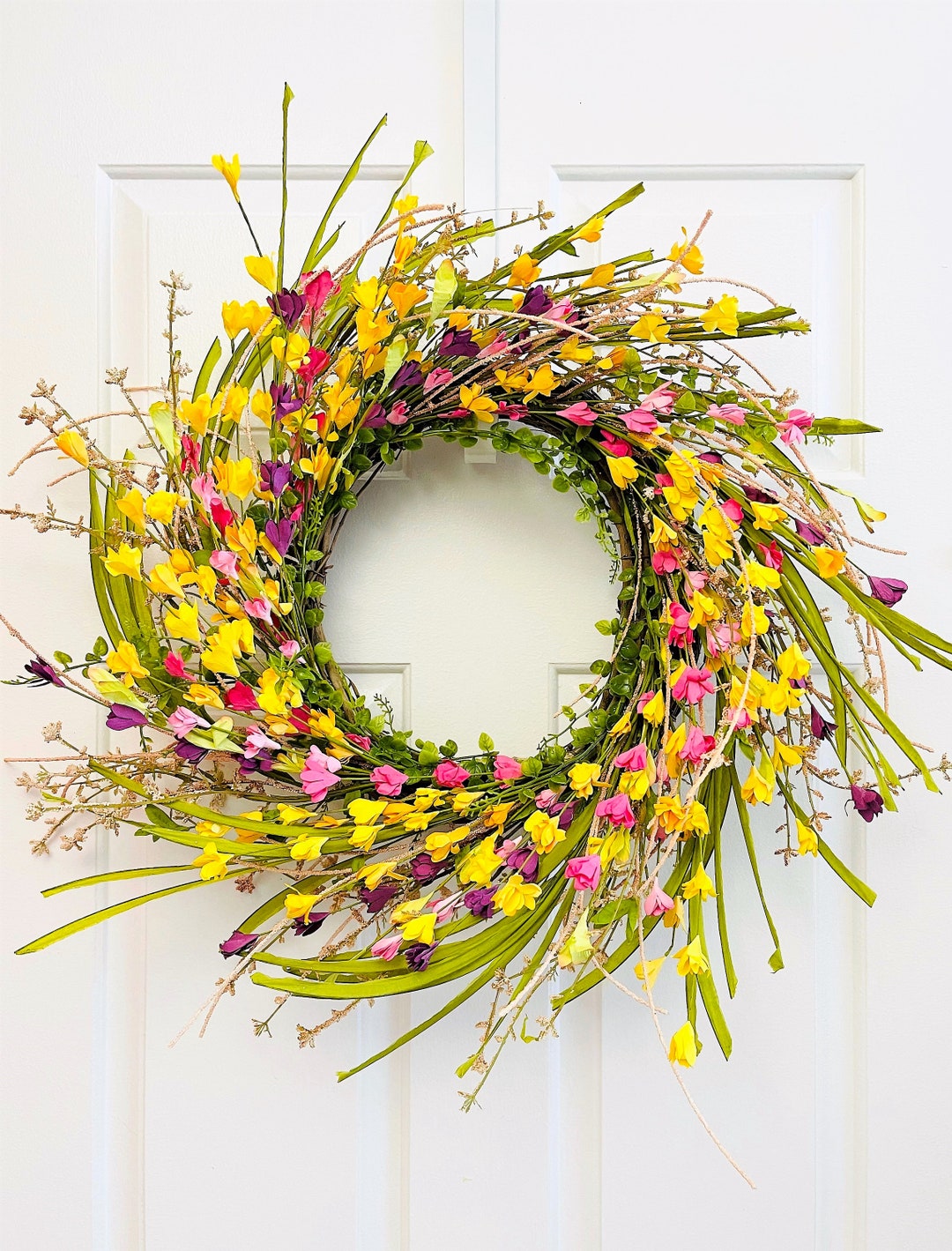 Spring/summer Flowers Wreath for Front Door Yellow Flowers