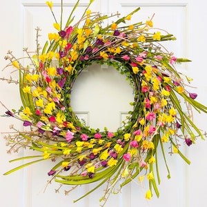 Yellow Floral Wreath: Spring Summer Front Door Decor (19-20 inch)
