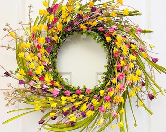 Spring/Summer flowers wreath for front door, Yellow flowers wreath, Summer flowers wreath, Everyday wreath