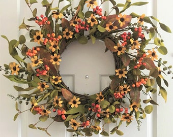 Fall berry wreath, Fall door wreath,Thanksgiving wreath,Front door wreath,Flower wreath, Front door wreath, Everyday wreath