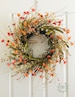 Fall wreaths for doors, Flower berry wreath, Elegant flowers wreath, Red orange flowers wreath, Door flower wreath, Everyday flower wreath. 