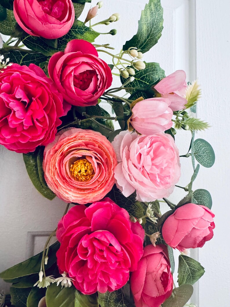 Red Rose Wreath, Pink Rose Wreath, Spring Summer Front Door Decor ...