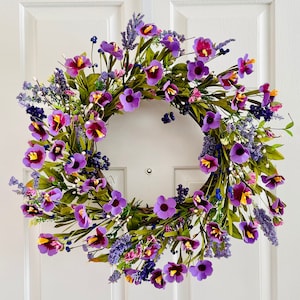 Purple flowers berry wreath, Summer wreath for front door,Flower wreath, Front door wreath, Everyday wreath.