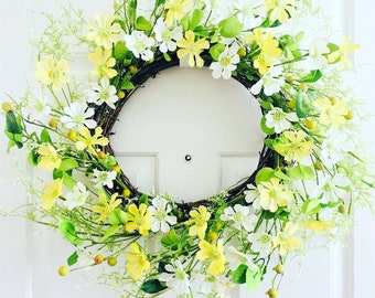 Spring wreath for front door,Spring flower wreath,Summer floral wreath,Front door wreath,Everyday wreath