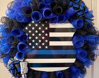 Thin blue line damioy wreath police graduation gift police wife life wreath police week LEO family wreath law enforcement family decor
