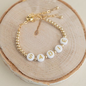 Personalized Baby Name Bracelet with Gold Beads/ Adjustable Toddler Bracelet/ Grow with Baby Bracelet/ Girl Name Bracelet/ New Baby Gift