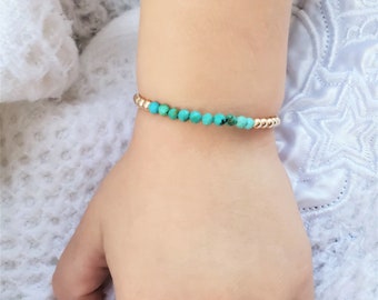 Turquoise and Gold Baby Bracelet/ Blue Green Bracelet for Toddler/Little Girl Adjustable Bracelet/Turquoise Toddler Jewelry/Kids Bracelet