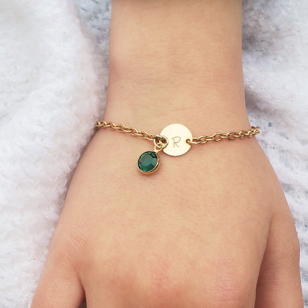 Birthstone Baby Bracelet/ Toddler Girl Gift/ Child Jewelry/ Personalized Toddler Bracelet/ 14 K Gold Filled Baby Bracelet