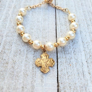 Gold Baptism Bracelet/ Catholic Baptism Jewelry/ Gift for Goddaughter/ Catholic Baby Gift