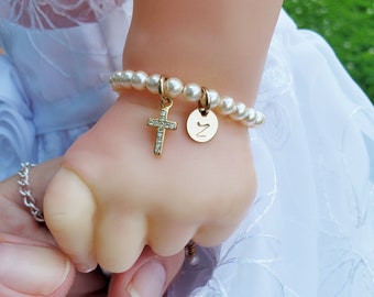 Cross and Pearl Bracelet/ Baby Bracelet for Baptism/ Baptism Jewelry/ Goddaughter Gift/ Girl Baptism Gift