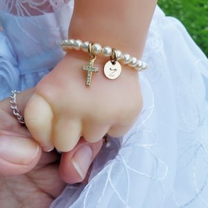 Cross and Pearl Bracelet/ Baby Bracelet for Baptism/ Baptism Jewelry/ Goddaughter Gift/ Girl Baptism Gift