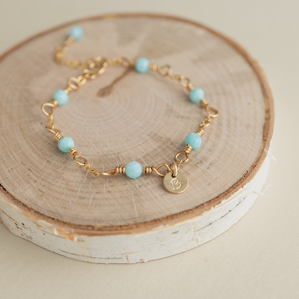 Dainty Gold Bracelet for Young Girl/ Toddler Birthstone Bracelet/ Little Girl Jewelry/ New Baby Girl Gift/ Blue Baby Bracelet