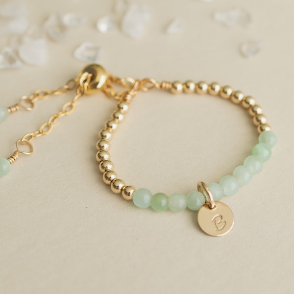 Green Jade Baby Bracelet with Initial Charm/ Baby Shower Gift/ Baby Bracelet Girl/ Custom Baby Bracelet