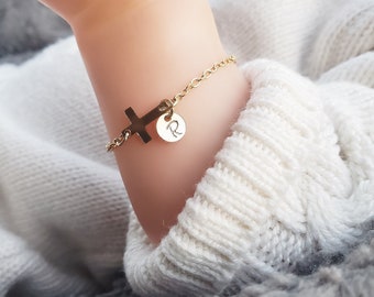 Gold Cross Baby Bracelet/Baptism Bracelet Baby/Goddaughter Gift/Gift from Godmother